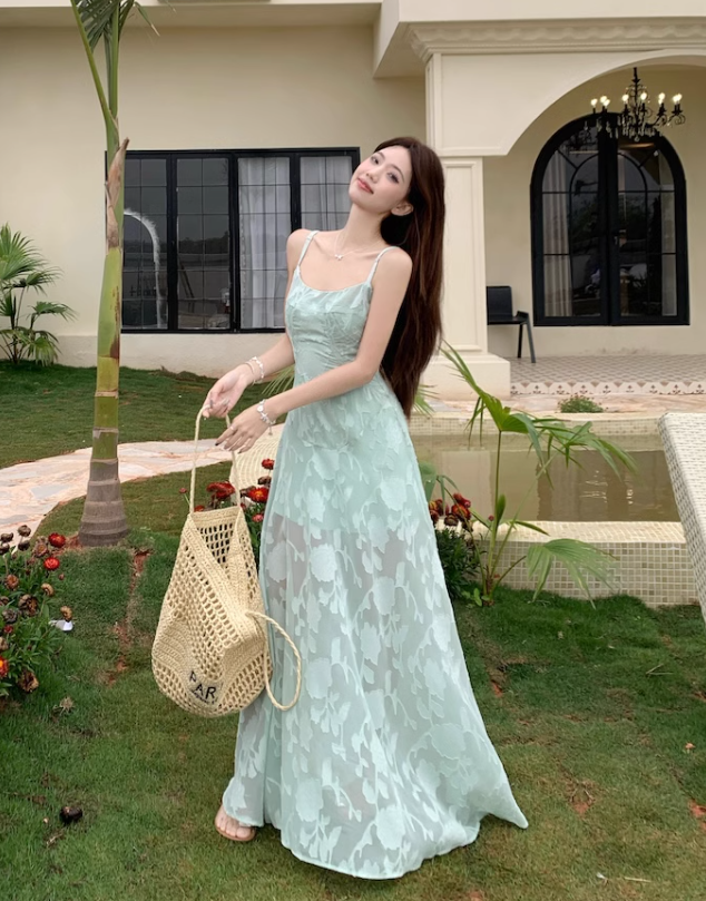 Simple Elegant Floral Lace Design A-line Spaghetti Strap Dress HZ1024