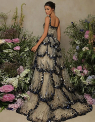 Gorgeous Shiny Sequin A-Line Long Tiered Prom Dress Evening Dress HZ1024