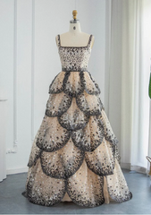 Gorgeous Shiny Sequin A-Line Long Tiered Prom Dress Evening Dress HZ1024