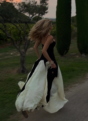 Vintage Black and White A-Line Prom Dress Spaghetti Strap Evening Dress Long Formal Dress HZ1024
