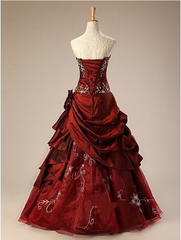 Vintage Burgundy Embroidery Beaded Sweet 16 Quinceanera A-Line Floor-length Prom Dress Birthday Dress Evening Dress Ball Gown HZ1024