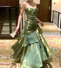 Elegant Satin Sweetheart Prom Dress Mermaid Spaghetti Strap Evening Gown Party Dress Long Formal Dress HZ1024