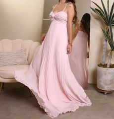 Elegant Pink Sweetheart Prom Dress A-Line Evening Gown Chiffon Pleated Party Dress Long Formal Dress HZ1024