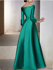Elegant Satin Long-sleeve Prom Dress A-Line Evening Gown High Slit Party Dress Long Formal Dress HZ1024