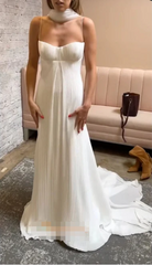 Elegant Crystal Cream Prom Dress Sheath Pleated Evening Gown Spaghetti Strap Party Dress Long Formal Dress HZ1024