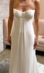 Elegant Crystal Cream Prom Dress Sheath Pleated Evening Gown Spaghetti Strap Party Dress Long Formal Dress HZ1024