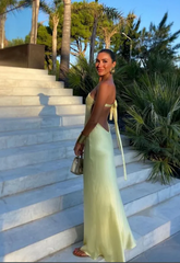 Elegant Yellow Satin Prom Dress One-shoulder Sheath Evening Gown Backless Party Dress Long Formal Dress HZ1024