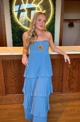 Elegant Chiffon Strapless Prom Dress Sheath Pleated Evening Gown Tiered Party Dress Long Formal Dress HZ1024