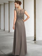 Vintage V-neck Chiffon Applique Mother of Bride Dress Cap Sleeve Evening Gown Floor Length Formal Dress HZ1024