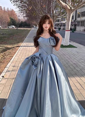 Gorgeous 3D Flowers Sweet 16 Quinceanera A-Line Off-the-shoulder Satin Evening Dress Ball Gown HZ1024