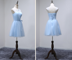 Custom Made A Line Round Neck Short Light Blue Prom Dresses, Short Graduation Dresses, Homecoming Dresses, Short Bridesmaid Dresses