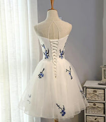 Simple White Tulle Knee Length Party Dress, White Party Dress, Formal Dresses