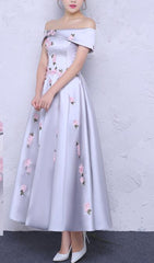 Charming Beautiful Satin with Flowers Elegant Party Dress, Formal Dress, Long Party Dress