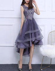 Grey-Purple High Low Round Neckline Party Dresses, Cute Party Dresses in Stock