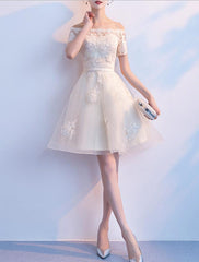 Lovely Ivory Organza Short Sleeves Party Dress, Cute Party Dress, Lovely Short Prom Dress