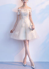 Lovely Ivory Organza Short Sleeves Party Dress, Cute Party Dress, Lovely Short Prom Dress