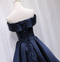 Beautiful Satin Off Shoulder Lace-up Knee Length Bridesmaid Dress , Short Homecoming Dress