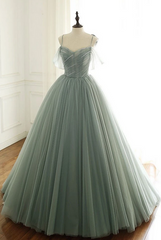 Tulle Ball Gown Long Prom Dresses with Beading,Evening Dresses,Charming Dance Dress