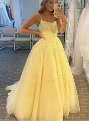 Yellow Lace Prom Dress Long, Formal Dress, Dance Dresses, Graduation School Party Gown