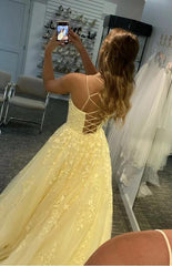 Yellow Lace Prom Dress Long, Formal Dress, Dance Dresses, Graduation School Party Gown