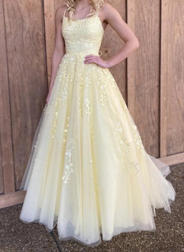 Yellow Lace Prom Dresses Long, Formal Dress, Dance Dresses, Graduation School Party Gown