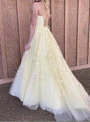 Yellow Lace Prom Dresses Long, Formal Dress, Dance Dresses, Graduation School Party Gown