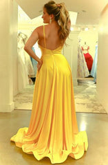 Yellow Prom Dress with Slit, Formal Dress, Evening Dresses, Graduation School Party Gown