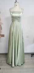 Simple A Line Sage Green Long Prom Dress With Slit Evening Party Dress KX79