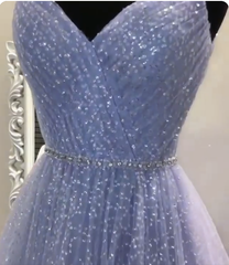 sweetheart tulle sequin long prom dress purple formal dress S404