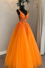 Orange Color Prom Dress In Tulle and Lace , Formal Dress, Graduation School Party Gown