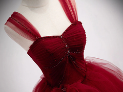Gorgeous Wine Red Tulle Ball Gown Long Prom Dress Formal Dress, Burgundy Sweet 16 Dresses
