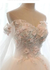 Ivory Flowers and Lace Applique Tulle Sweet 16 Dress, Long Formal Gown
