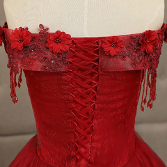 Red Off Shoulder Beaded and Lace Sweet 16 Dress, Red Formal Dress