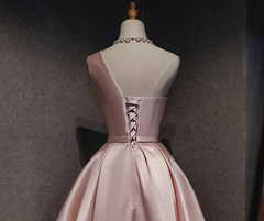 Pink Off Shoulder Homecoming Dress, Pink Party Dress , Cute Satin Dress