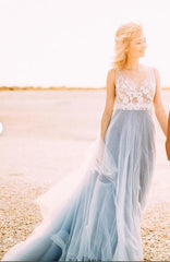 Tulle Beach Wedding Dress For Brides with Lace Top