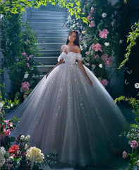 Sparkly Wedding Dress Off The shoulder Sleeve ,Dresses For Brides