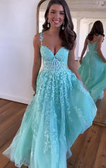 Straps Leaf Lace Long Prom Dress with Pearls and Sheer Corset Bodice