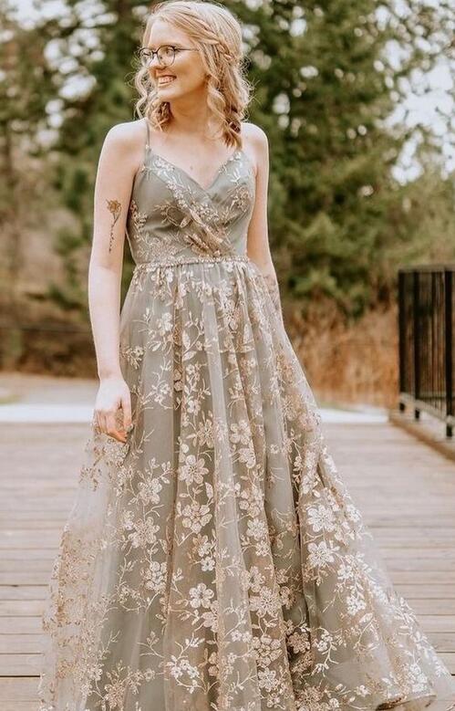 Sparkly Lace Prom Dress,Colored Wedding Dresses