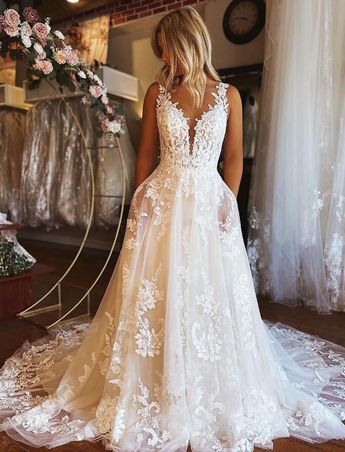 Open Back Lace Wedding Dresses,Bridal Dresses