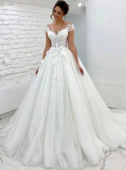 Princess Short Sleeves Sweep/Brush Train Wedding Dresses DT1398