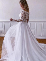Off-the-Shoulder Long Sleeves Sweep/Brush Train A-line Wedding Dresses DT1408
