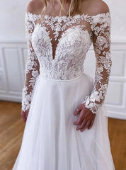 Off-the-Shoulder Long Sleeves Sweep/Brush Train A-line Wedding Dresses DT1408