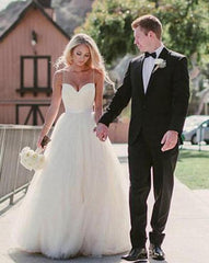 Sweetheart Sweep/Brush Train Sleeveless Tulle Wedding Dresses DT1412