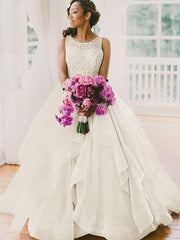 Sleeveless Scoop Neck Sweep/Brush Train Ball Gown Wedding Dresses DT1418