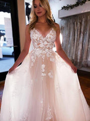 V-neck Sleeveless Court Train A-line Wedding Dresses DT1439