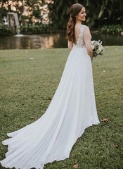 V-neck Sleeveless Sweep/Brush Train A-line Chiffon Beach Wedding Dresses DT1443