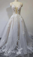 V-neck Sleeveless Open Back A-line Wedding Dresses DT1484