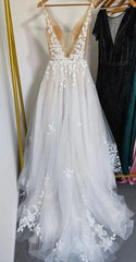 V-neck Sleeveless Open Back A-line Wedding Dresses DT1484