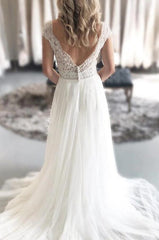 Cap Sleeves A-line V-Neck Wedding Dress DT1568