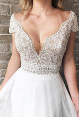 Cap Sleeves A-line V-Neck Wedding Dress DT1568